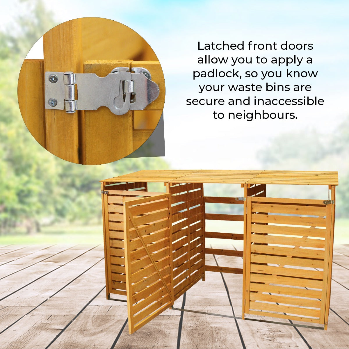 Galpão triplo de contéineres de lixo de madeira