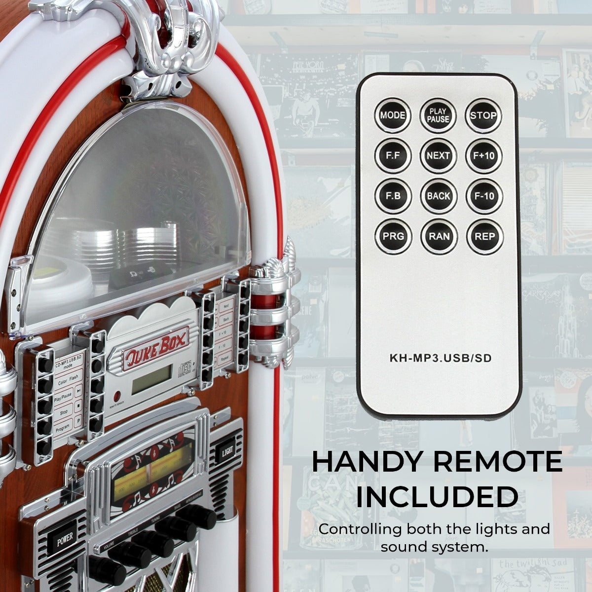 Toca-discos retró para CD e USB com rá dio