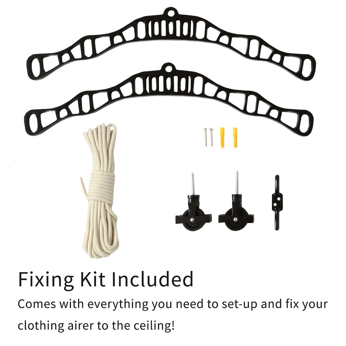 Varal de Teto com Sistema de Polias e 6 Ripas Pretas de 2m
