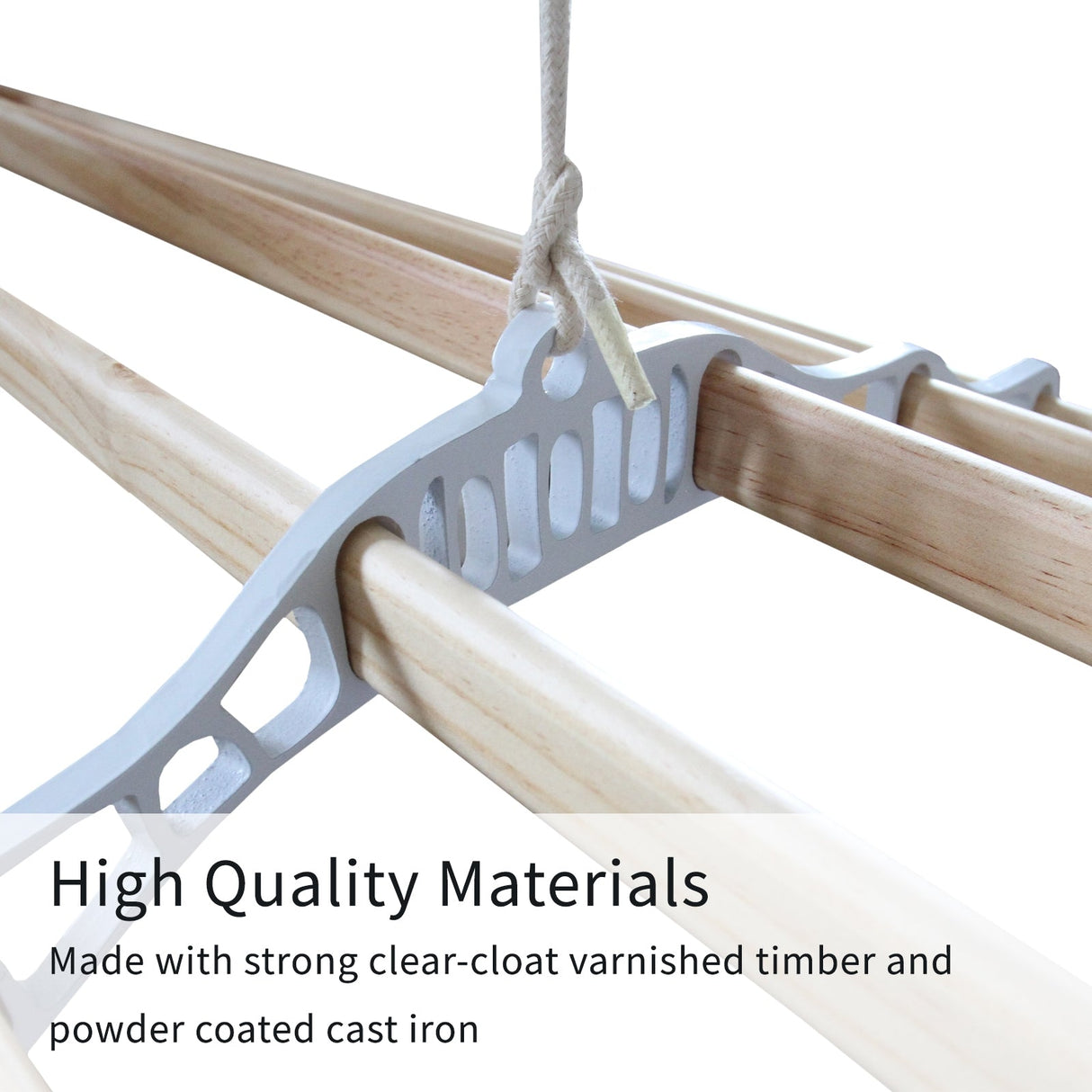Varal de teto com sistema de roldanas e 6 ripas de 1,2m na cor branca