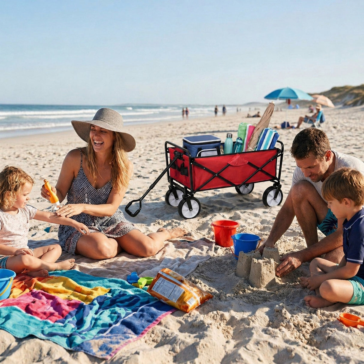 Carrinho Dobrável Todo-o-Terreno para Praia e Festivais Vermelho