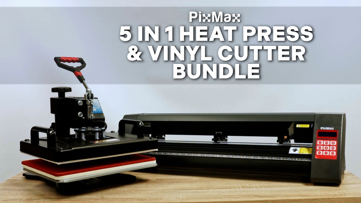 Conjunto de prensa térmica PixMax com plotter para corte de vinil