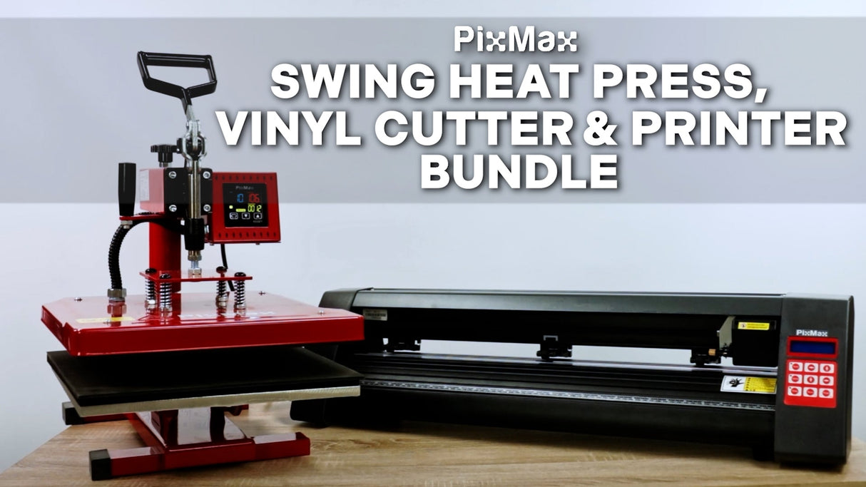 Plotter de corte de vinil PixMax, impressora e kit de prensa oscilante
