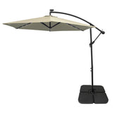Guarda-chuva Cantilever 3m com Luzes LED e Base Quadrada - Creme