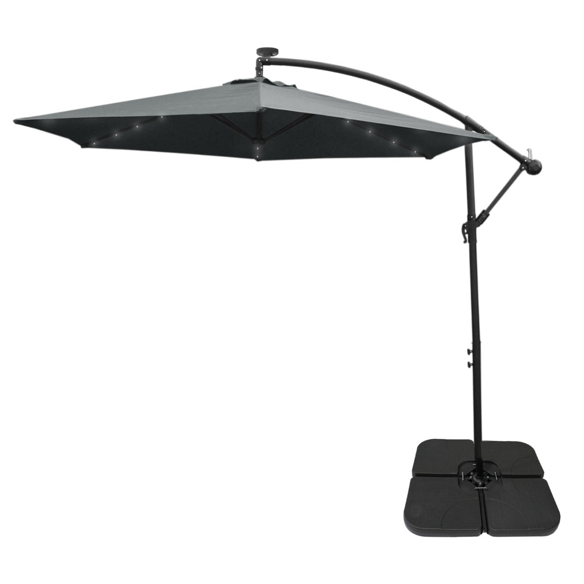 Guarda-sol Cantilever 3m com Luzes LED e Base Quadrada - Cinza