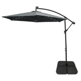 Guarda-sol Cantilever 3m com Luzes LED e Base Quadrada - Cinza