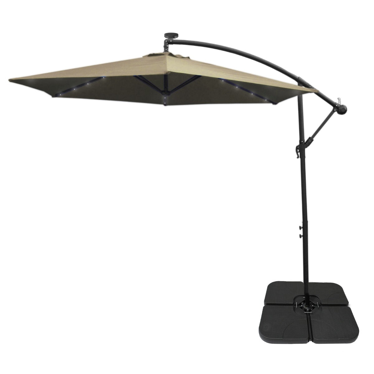 Guarda-sol Cantilever 3m com Luzes LED e Base Quadrada - Bege