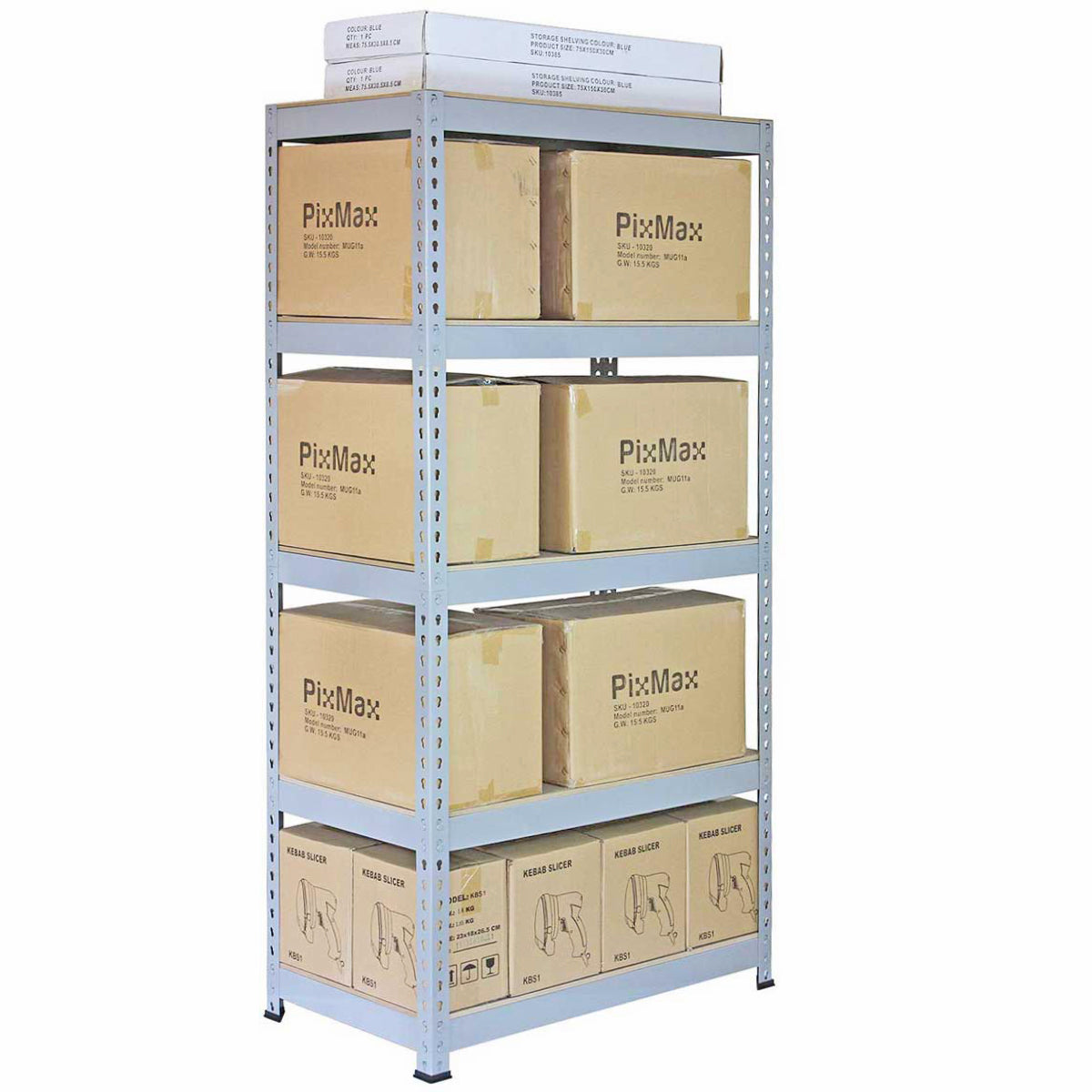10 x prateleiras de metal Q-Rax, cinza, 90 x 50 x 180 cm