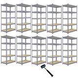 10 x prateleiras de metal Q-Rax, cinza, 90 x 50 x 180 cm