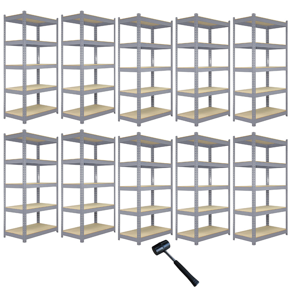 10 x prateleiras de metal Q-Rax, cinza, 90 x 50 x 180 cm
