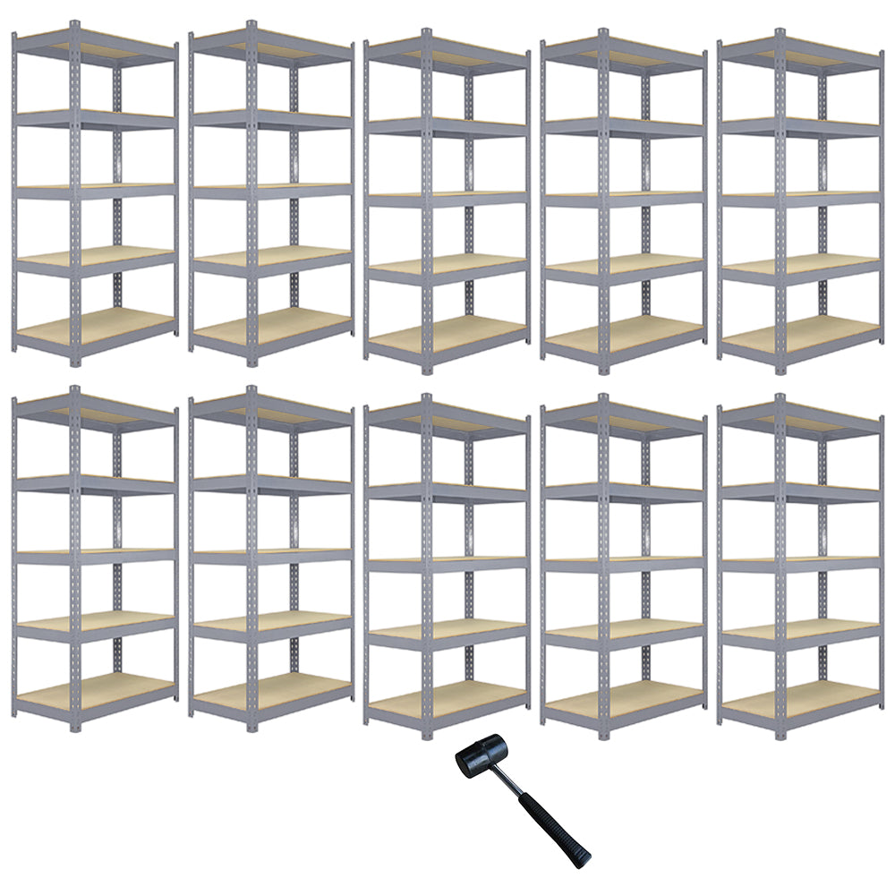 10 x prateleiras de metal Q-Rax, cinza, 120 x 50 x 180 cm