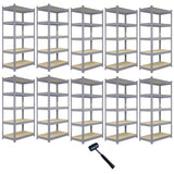 10 x prateleiras de metal Q-Rax, cinza, 120 x 50 x 180 cm
