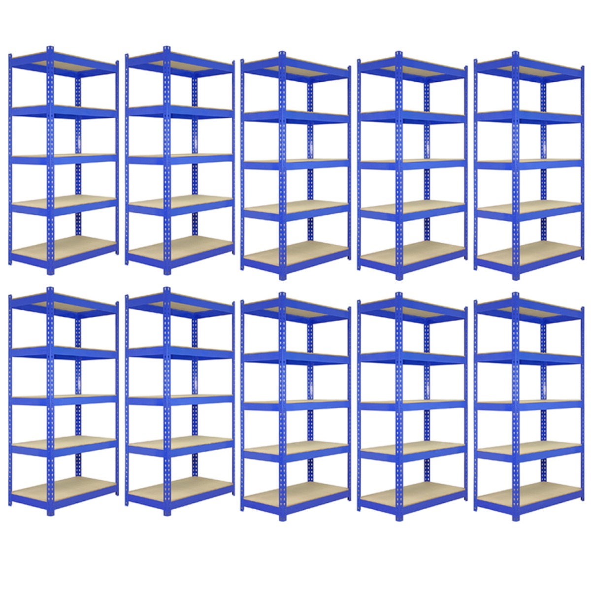 10 x prateleiras de metal T-RAX, azuis, 120 cm x 45 cm x 180 cm