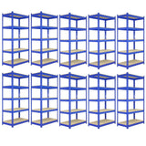 10 x prateleiras de metal T-RAX, azuis, 120 cm x 45 cm x 180 cm