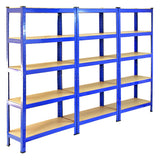 10 x prateleiras de metal T-RAX, azuis, 120 cm x 45 cm x 180 cm