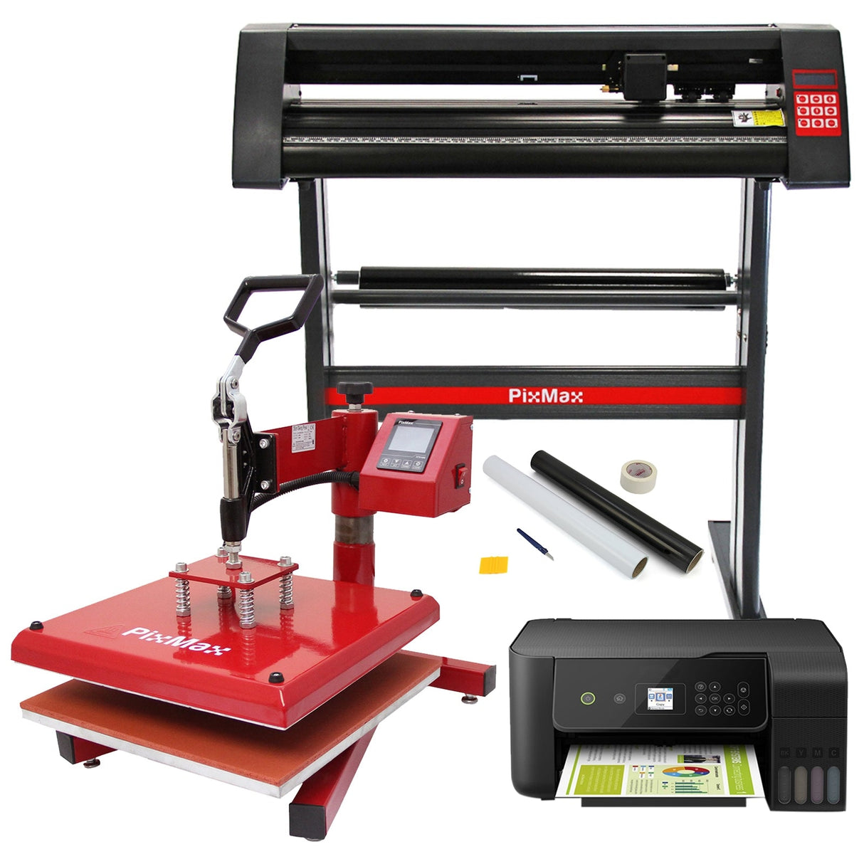 Prensa térmica oscilante PixMax 38 cm, cortador de vinil, impressora, Power Pack