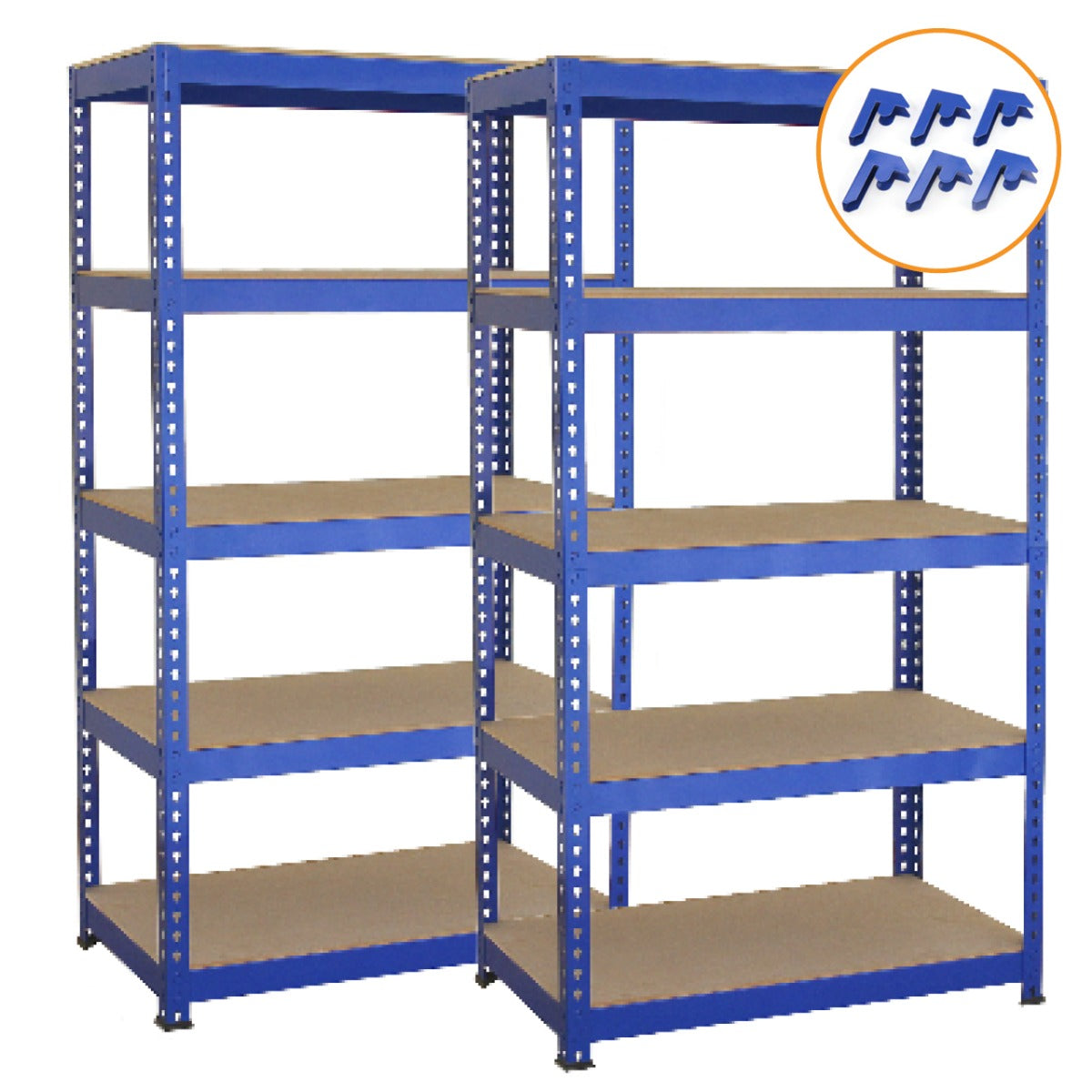 2 prateleiras de metal azuis T-RAX de 75 cm x 150 cm x 30 cm com conectores de baía GRATUITOS