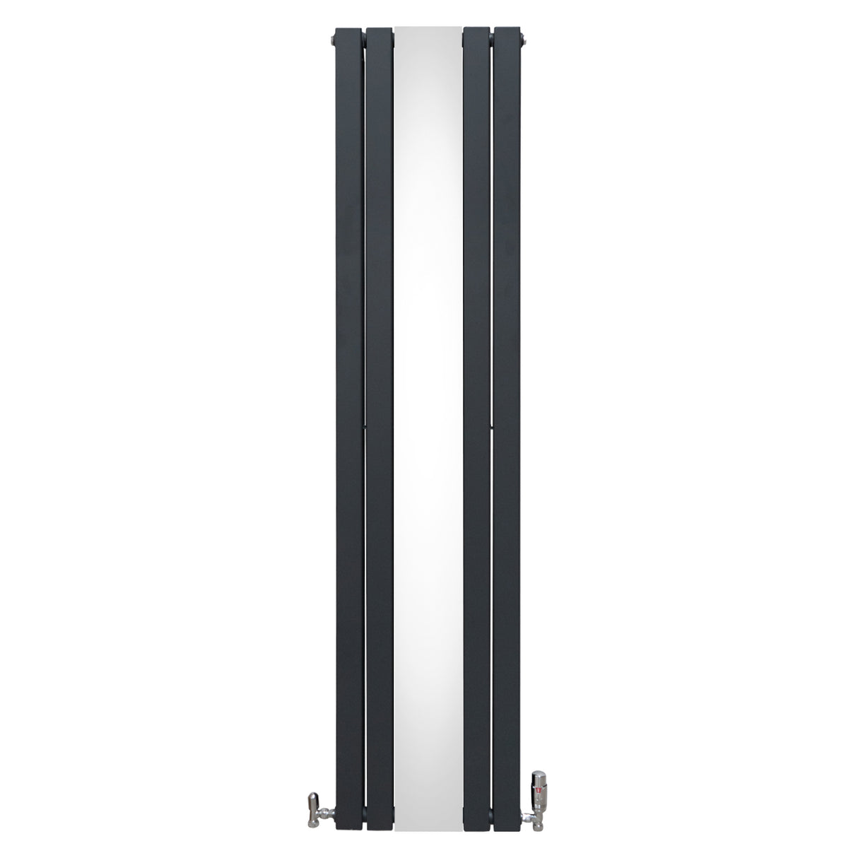 Radiador plano TVR com espelho e válvulas cromadas - 1800 mm x 425 mm - Cinza antracite