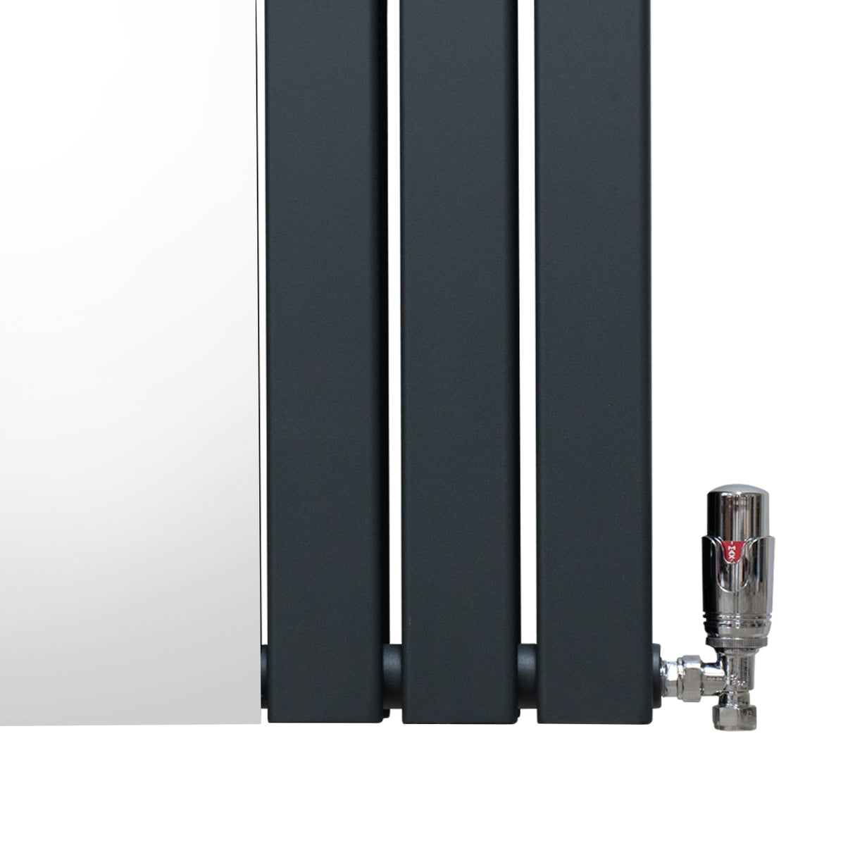 Radiador plano TVR com espelho e válvulas cromadas - 1800 mm x 425 mm - Cinza antracite
