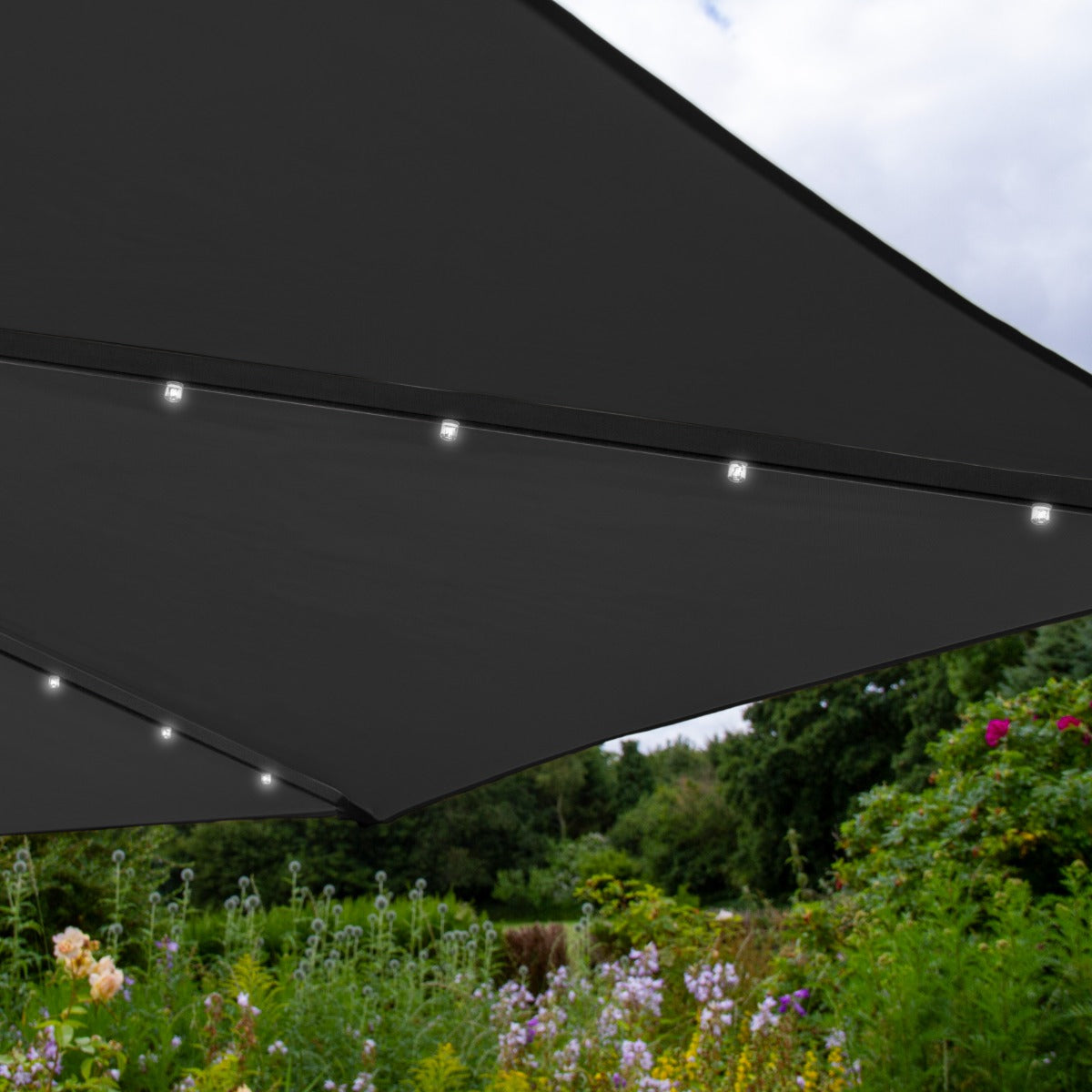 Guarda-sol Cantilever 3m com Luzes LED e Base Quadrada - Cinza