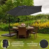 Guarda-sol Cantilever 3m com Luzes LED e Base Quadrada - Cinza