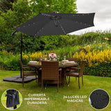 Guarda-sol Cantilever 3m com Luzes LED e Base Quadrada - Cinza