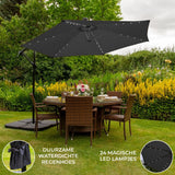 Guarda-sol Cantilever 3m com Luzes LED e Base Quadrada - Cinza