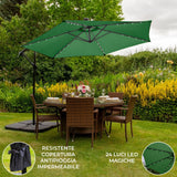 Guarda-chuva Cantilever 3m com Luzes LED e Base Quadrada - Verde