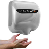 Secador de mãos automático MaxBlast em metal prateado, com design moderno e superfície lisa, ideal para banheiros comerciais
