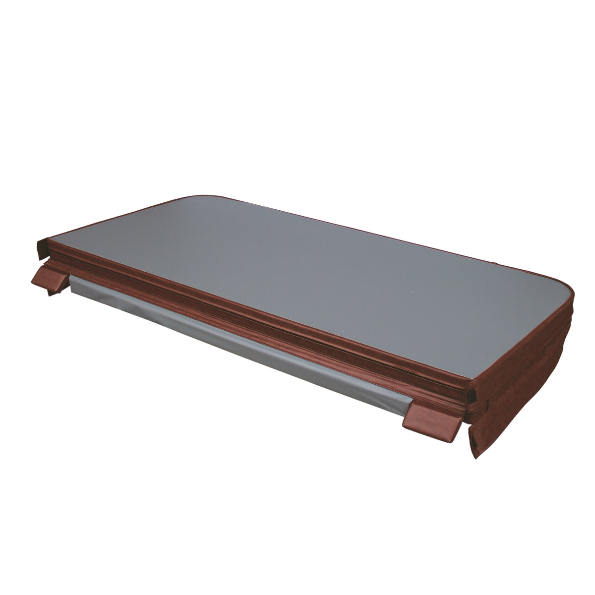 Cobertura marrom para jacuzzi, 2,2m x 2,2m, com superfície lisa e bordas reforçadas, ideal para proteção e isolamento térmico