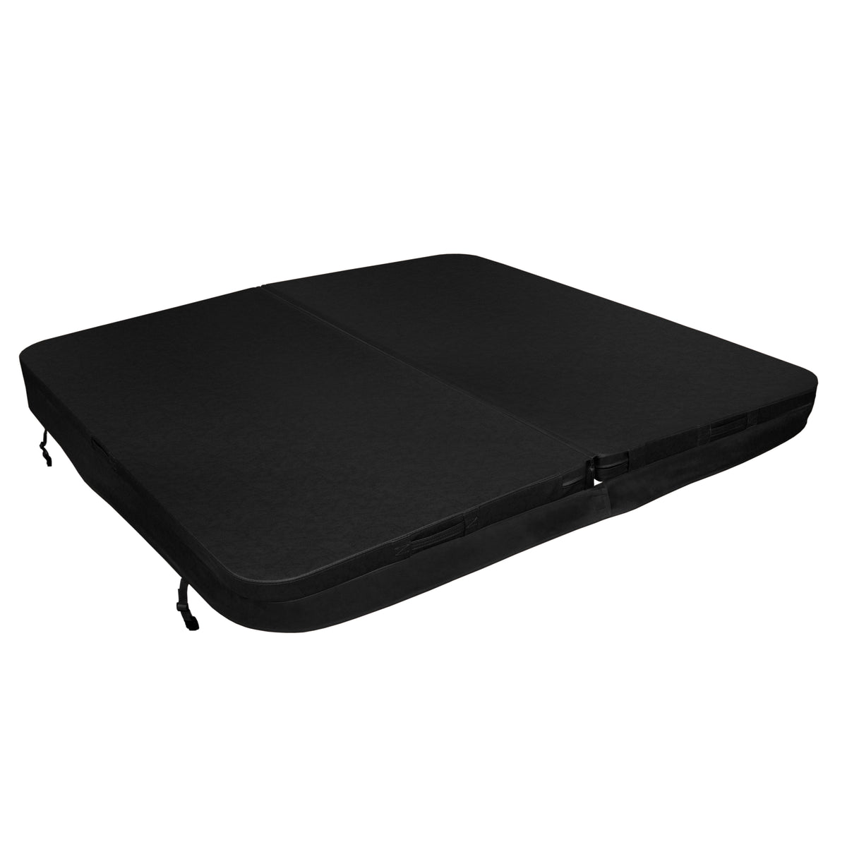Cobertura preta para jacuzzi 2,2m x 2,2m, com superfície lisa e textura resistente, ideal para proteção e isolamento térmico