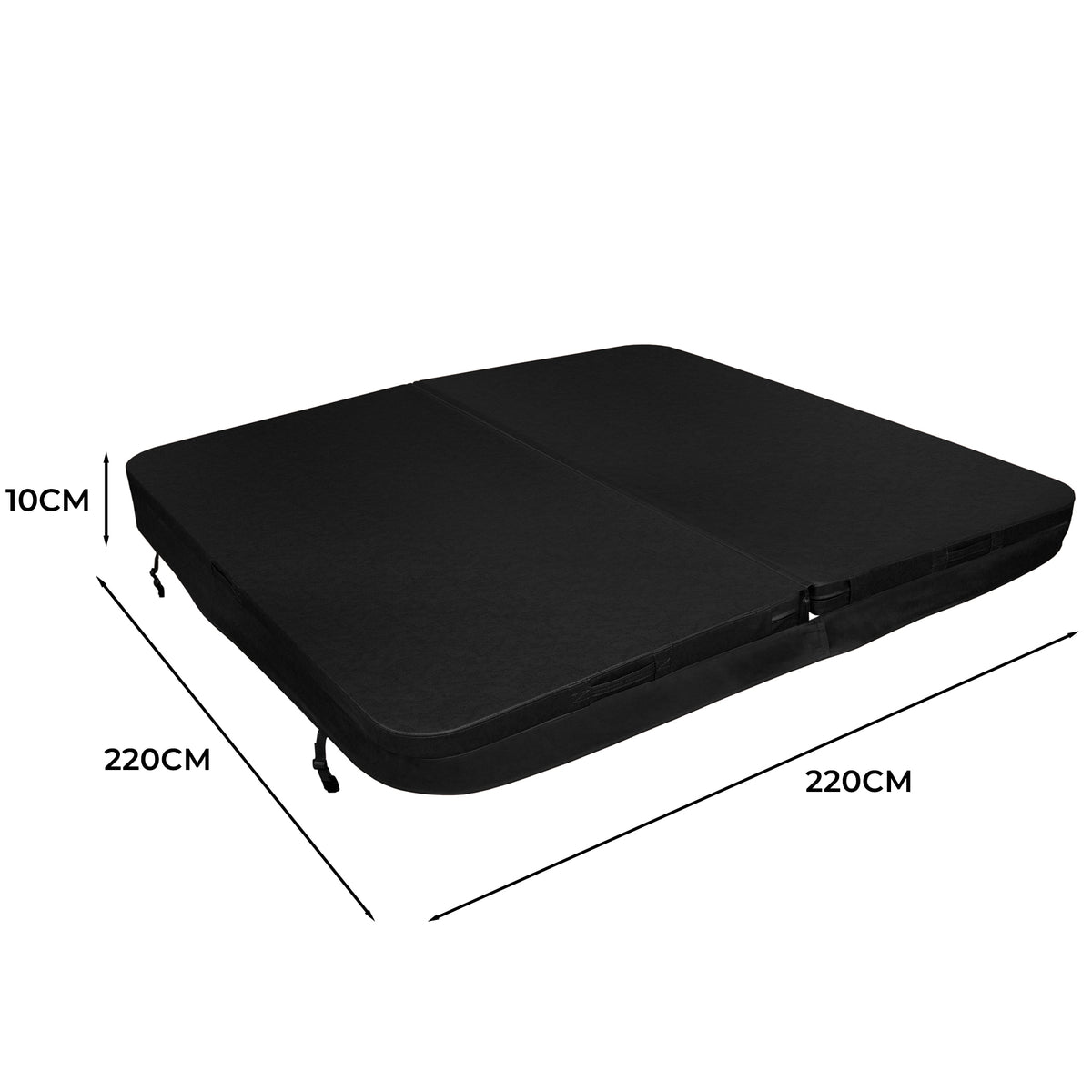 Cobertura preta para jacuzzi, 2,2m x 2,2m, com textura suave e resistente, ideal para proteção e isolamento térmico