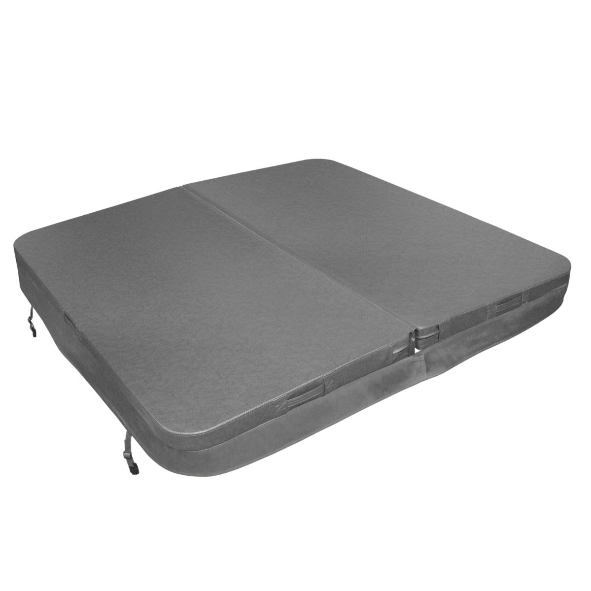 Cobertura cinza para jacuzzi, 2m x 2m, com superfície lisa e resistente, ideal para proteção e isolamento térmico