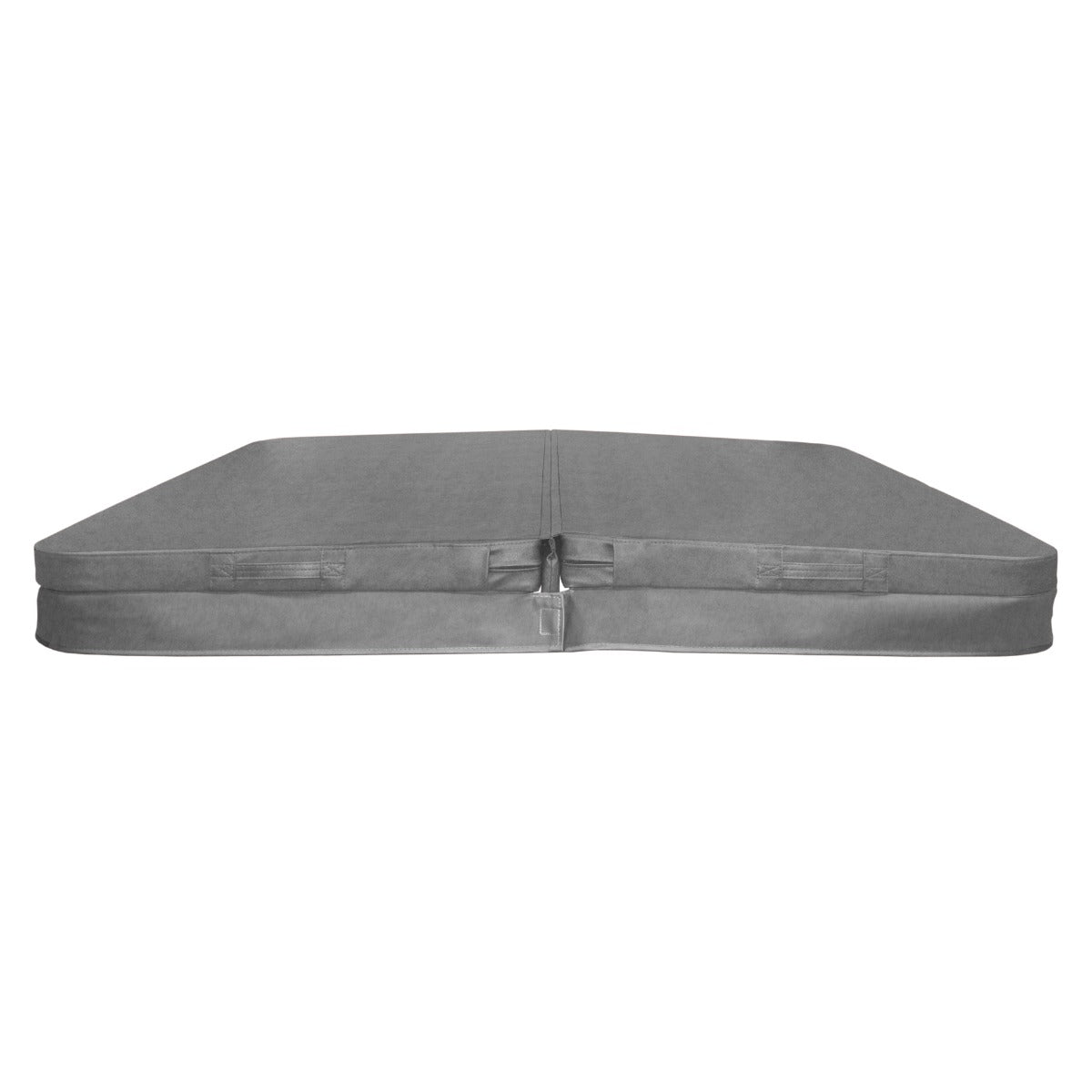Cobertura cinza para jacuzzi, 2m x 2m, com textura suave e fechos laterais, ideal para proteção e isolamento térmico