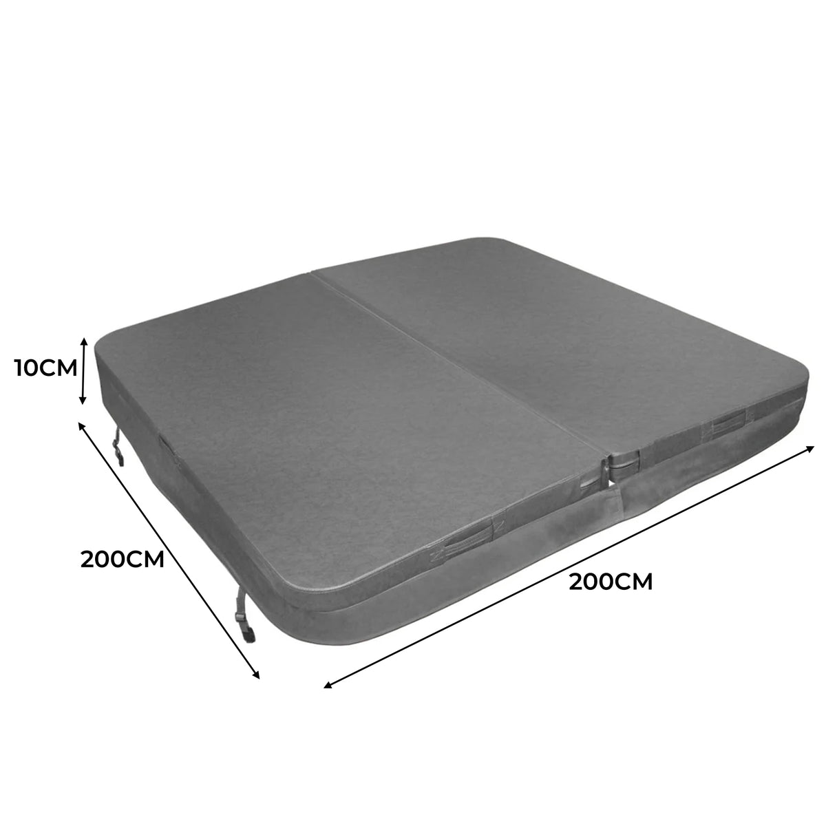Cobertura cinza para jacuzzi, 2m x 2m, com textura suave e bordas reforçadas, ideal para proteção e isolamento térmico