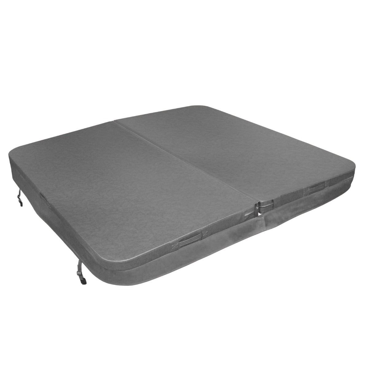 Cobertura cinza para jacuzzi, 2,1m x 2,1m, com superfície texturizada e fechos laterais para melhor ajuste e proteção