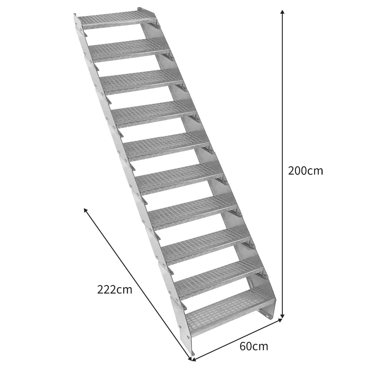 Escada galvanizada ajustá vel de 10 degraus ? 600 mm de largura