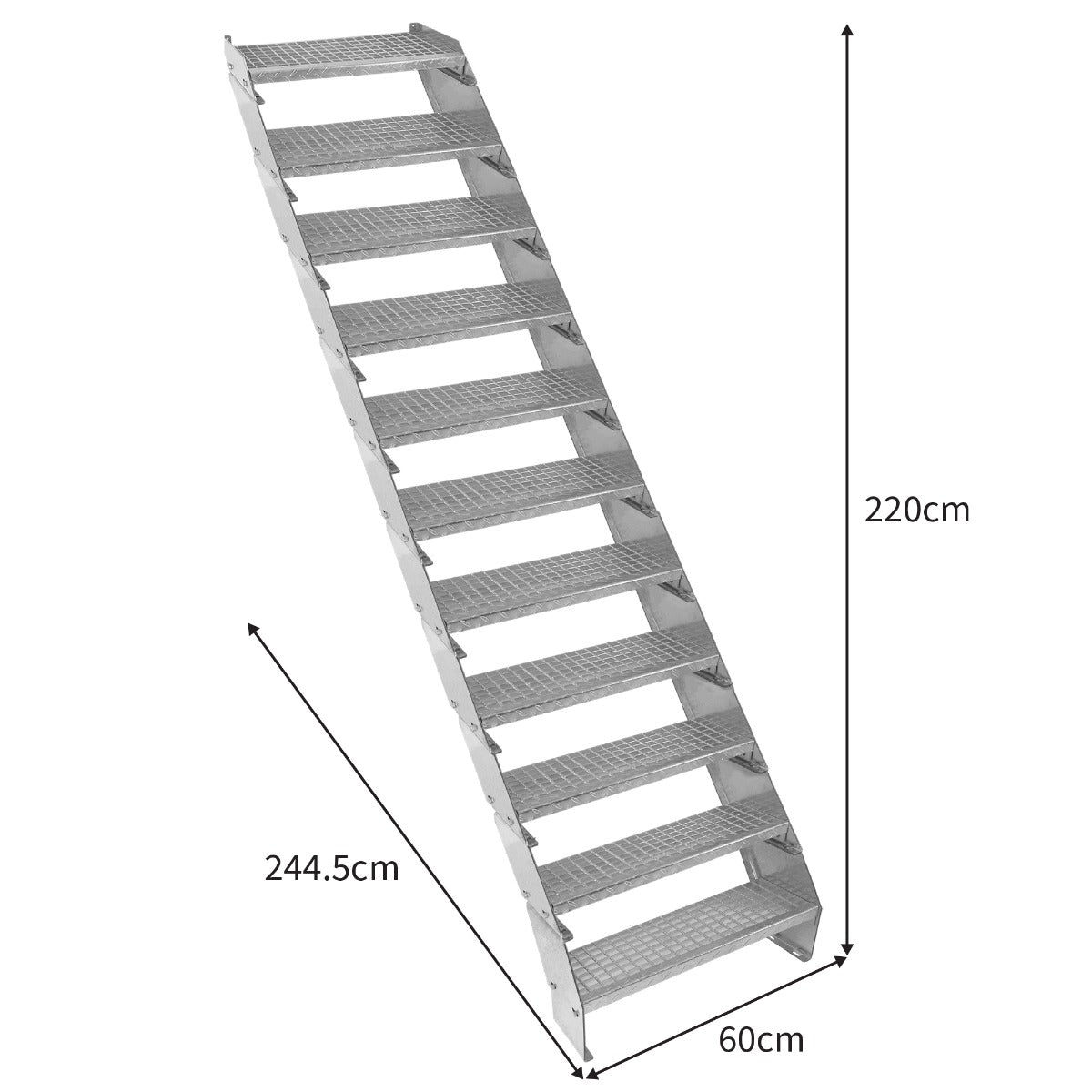 Escada galvanizada ajustá vel de 11 degraus ? 600 mm de largura