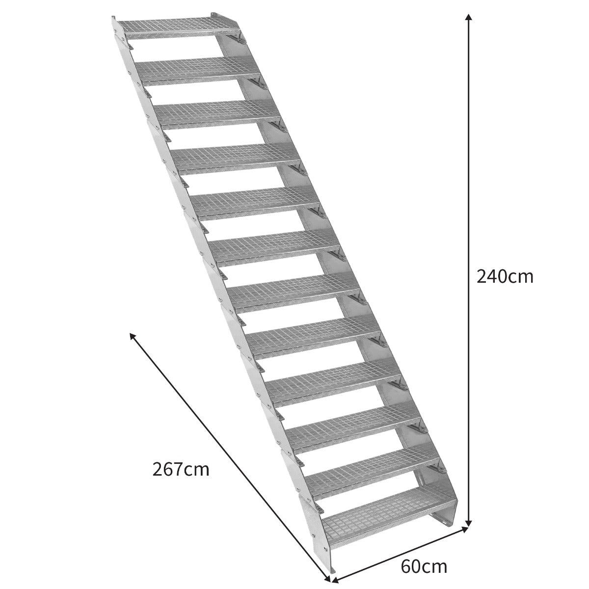 Escada galvanizada ajustá vel de 12 degraus ? 600 mm de largura