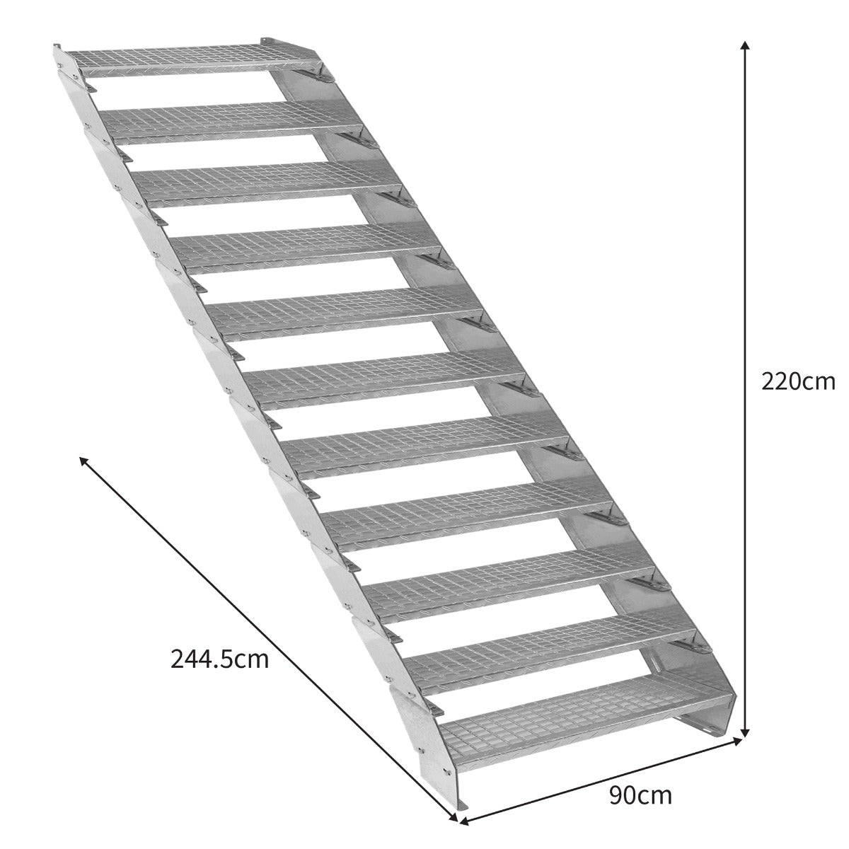 Escada galvanizada ajustá vel de 11 degraus ? 900 mm de largura