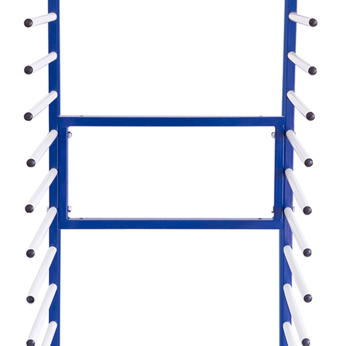 Conector de 2 vias azul para carrinho de secagem, com tubos brancos e extremidades pretas, ideal para separação e suporte de itens