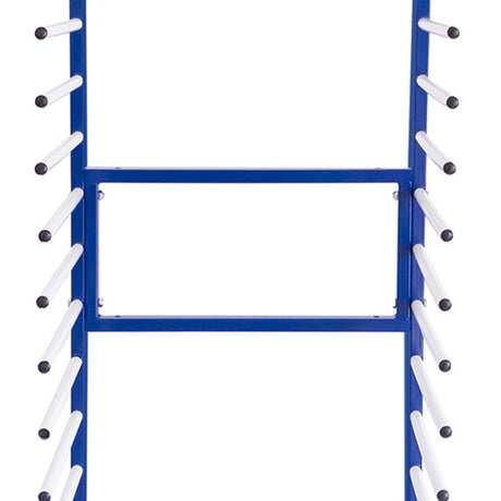 Conector de 2 vias azul para carrinho de secagem, com tubos brancos e extremidades pretas, ideal para separação e suporte de itens