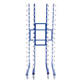 Conector de 2 vias azul para carrinho de secagem, com estrutura metálica e rodízios, ideal para organização e eficiência no trabalho