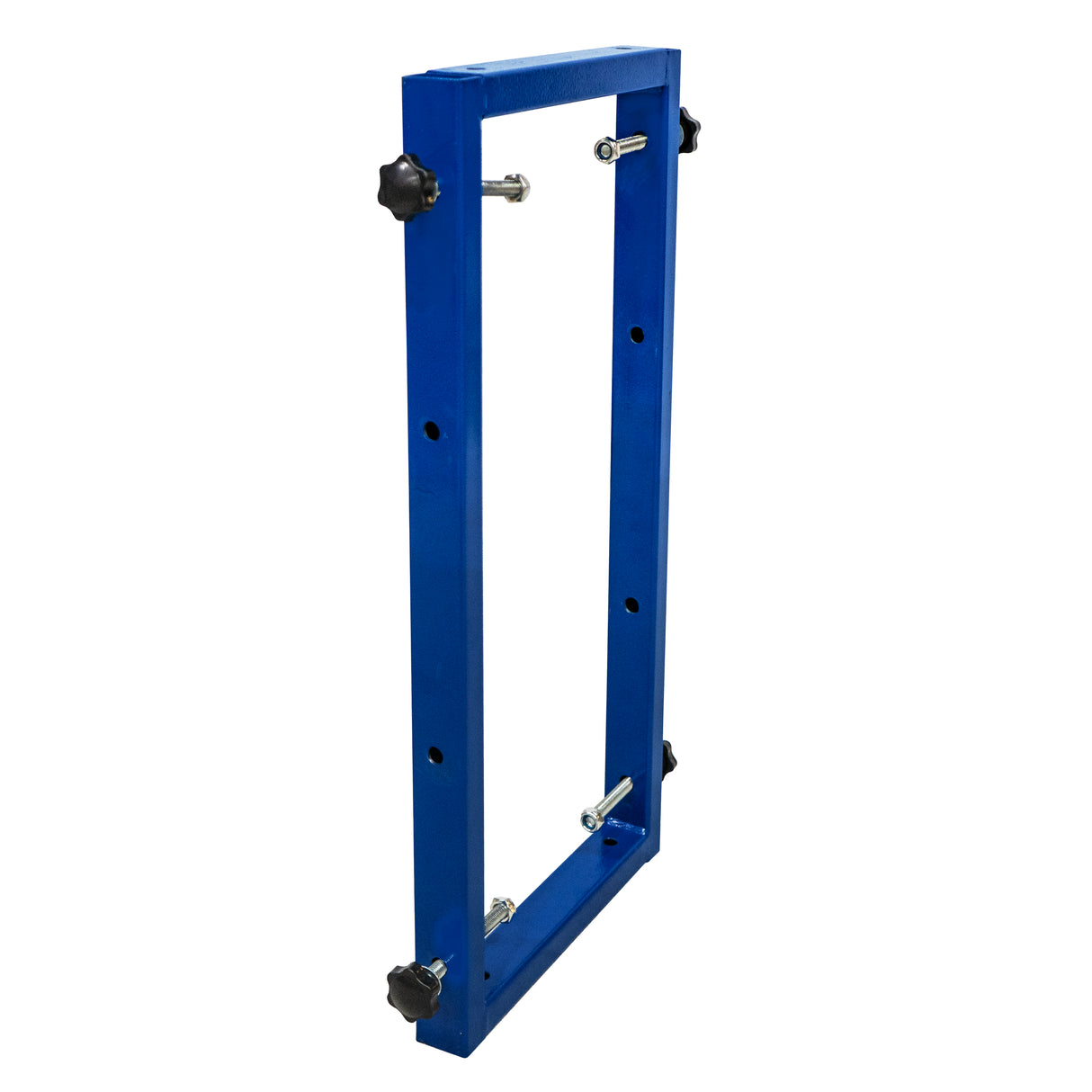 Conector de 2 vias azul, feito de metal resistente, com parafusos ajustáveis e pés de borracha para estabilidade em carrinho de secagem