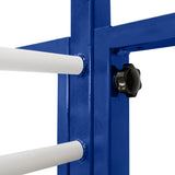Carrinho combinado para secagem, estrutura metálica azul, com quatro tubos brancos e conectores, ideal para organização e eficiência
