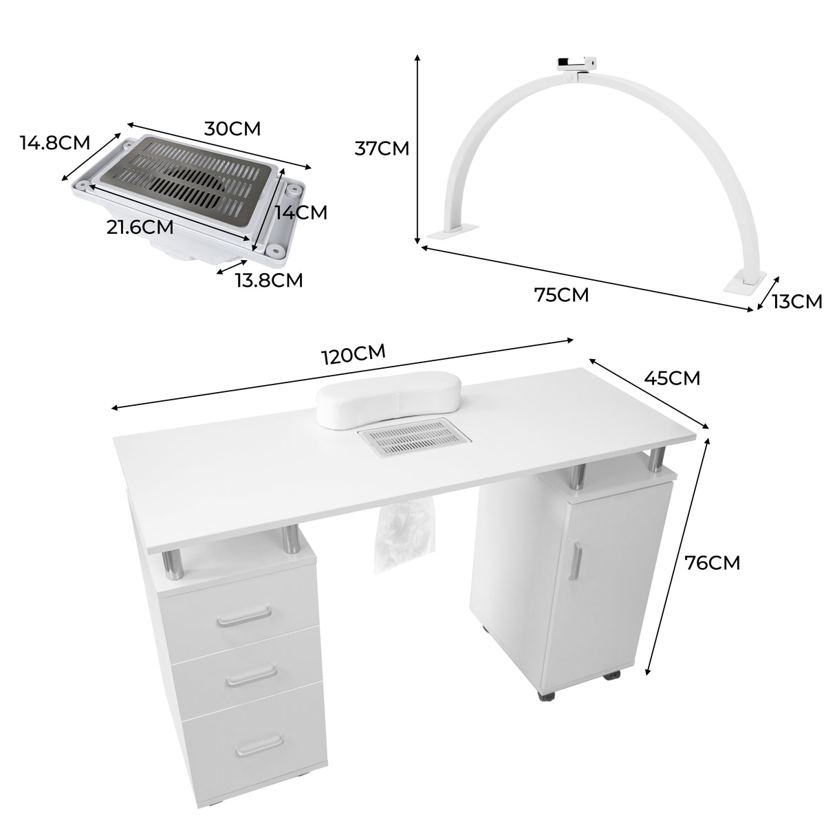 Mesa de manicure profissional com lâmpada LED em forma de meia-lua