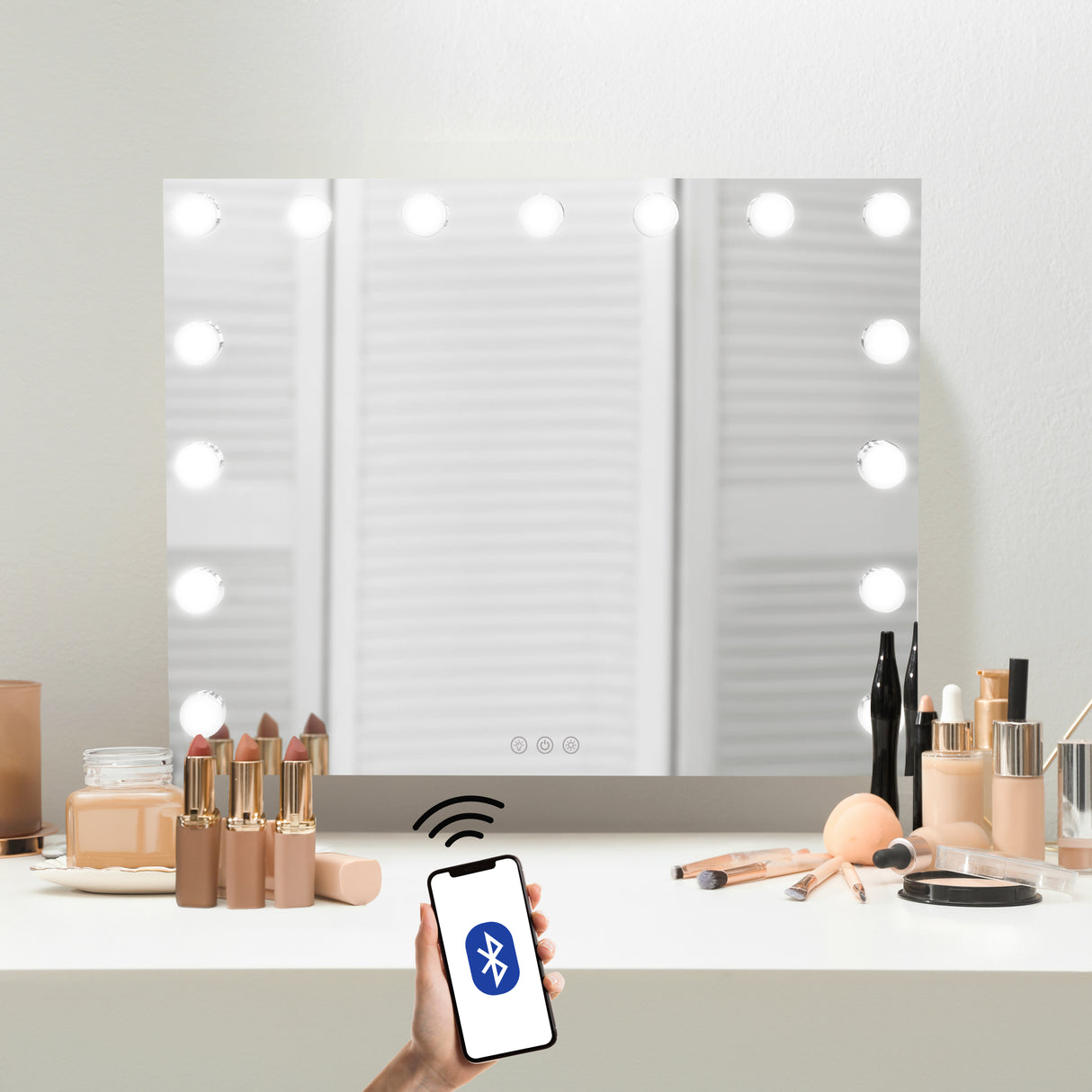 Espelho HOLLYWOOD 58 x 46cm com Luz LED & Alto-Falante Bluetooth