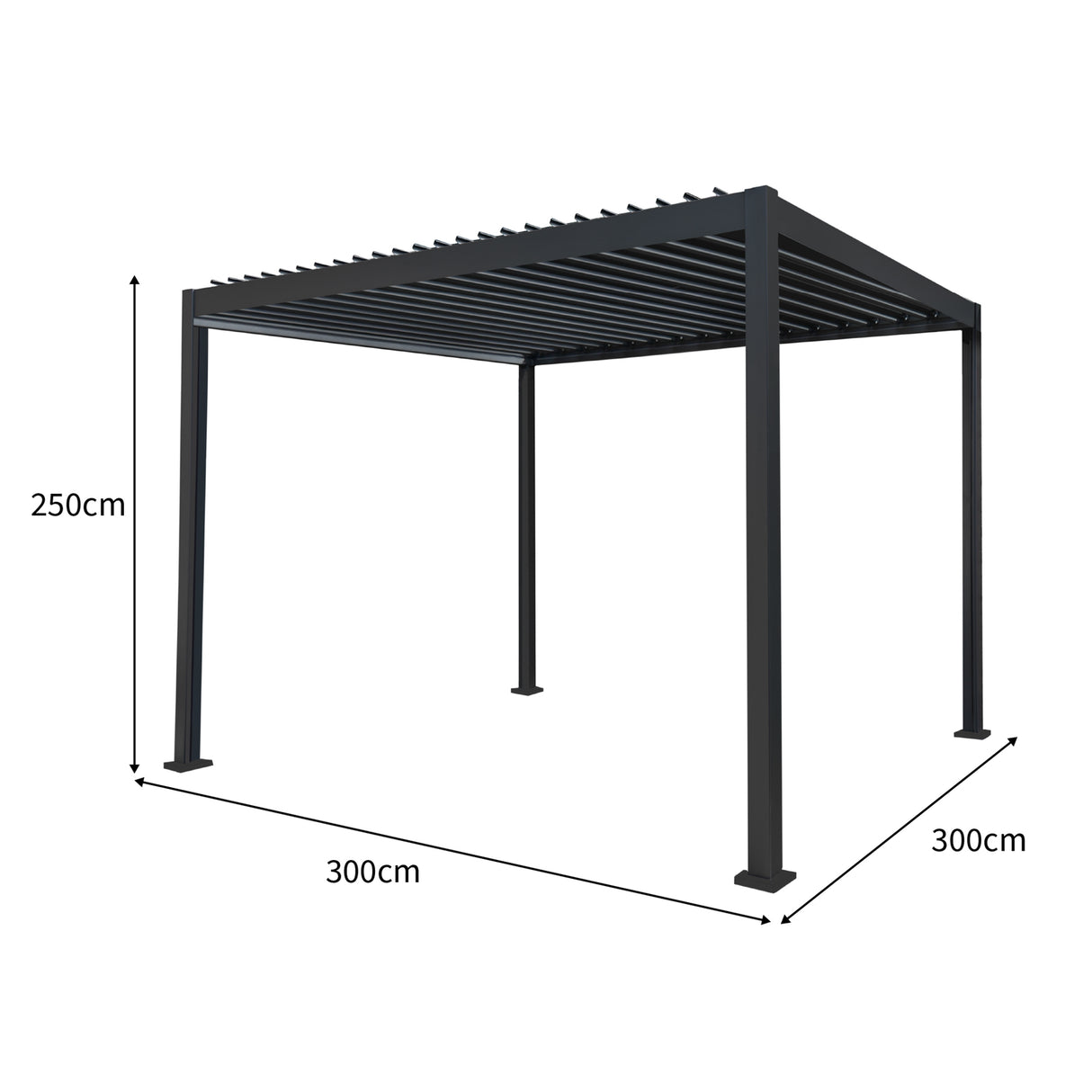Pérgola de alumínio antracite com luzes LED - 3m x 3m