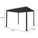 Pérgola de alumínio antracite com luzes LED - 3m x 3m