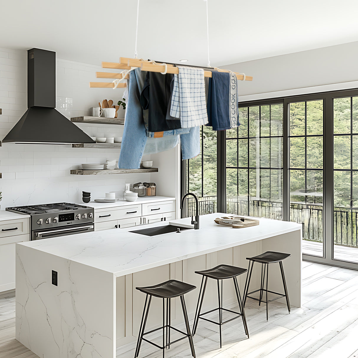 Varal de teto com polia para roupas - Marfim - 1,2 m